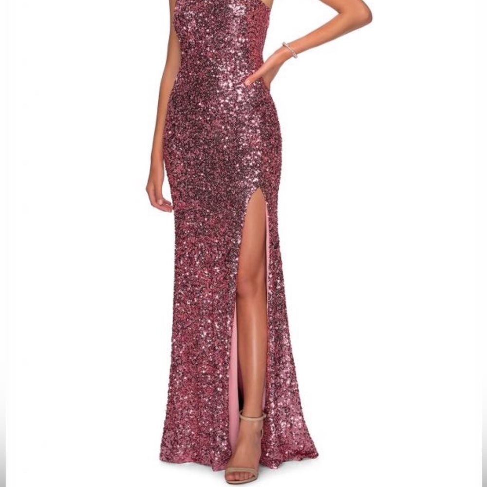 La Femme Pink Sequin Strapless Pageant Prom Dress Size 0-2